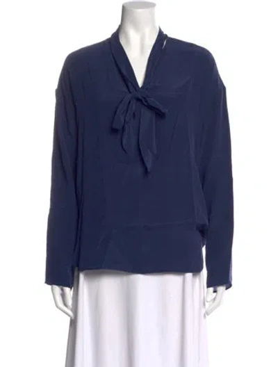 Pre-owned Sandro Silk Tie Neck Blouse In Blue