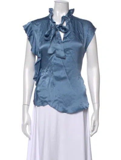 Pre-owned Sandro Silk Tie Neck Blouse In Blue