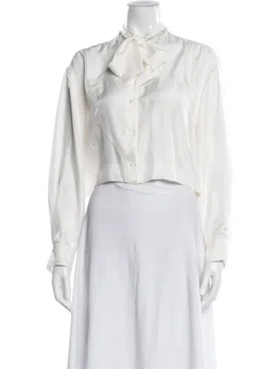 Pre-owned Sandro Silk Tie Neck Blouse In Neutral