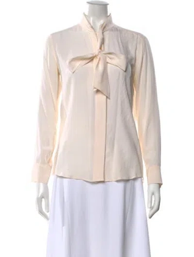 Pre-owned Sandro Silk Tie Neck Blouse In Neutrals
