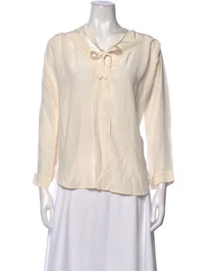 Pre-owned Sandro Silk Tie Neck Blouse In Neutrals