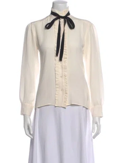 Pre-owned Sandro Silk Tie Neck Blouse In Neutrals