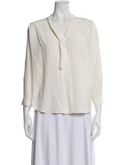 Pre-owned Sandro Silk Tie Neck Blouse In Neutrals