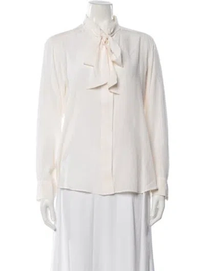 Pre-owned Sandro Silk Tie Neck Blouse In Neutrals