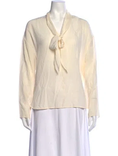 Pre-owned Sandro Silk Tie Neck Blouse In Neutrals