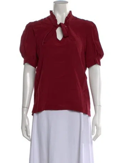 Pre-owned Sandro Silk Tie Neck Blouse W/ Tags In Burgundy