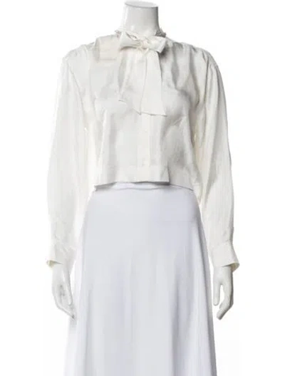 Pre-owned Sandro Silk Tie Neck Blouse W/ Tags In Neutral