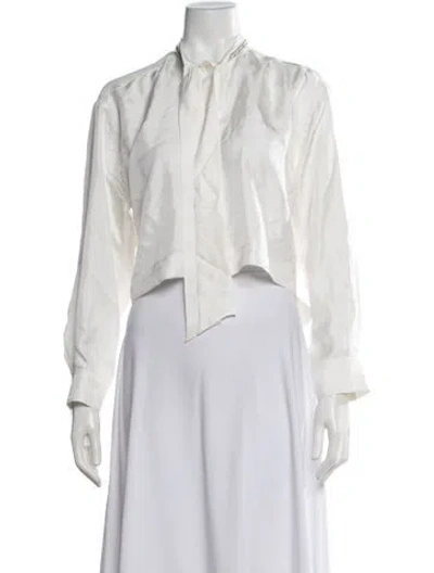 Pre-owned Sandro Silk Tie Neck Blouse In White