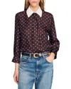 Sandro Geometric-print Tie-neck Shirt In Brown