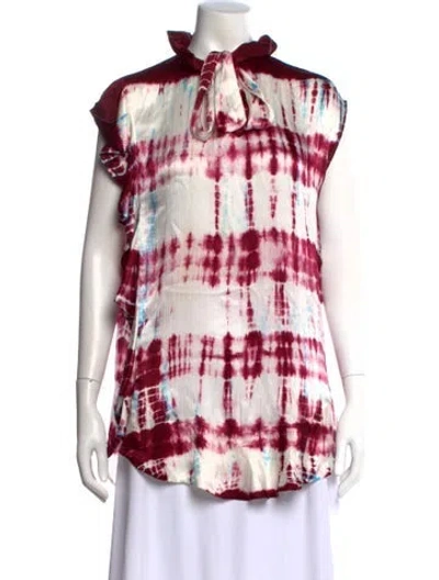 Pre-owned Sandro Silk Tie-dye Print Blouse In White