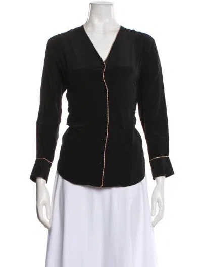 Pre-owned Sandro Silk V-neck Blouse In Black