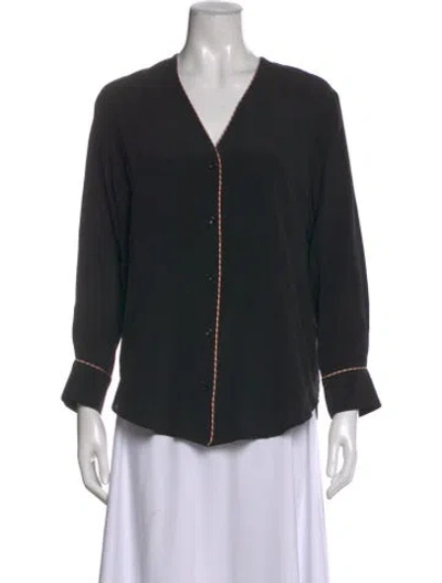Pre-owned Sandro Silk V-neck Blouse In Black