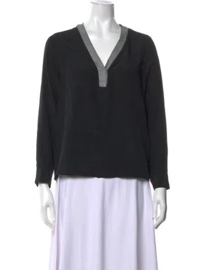 Pre-owned Sandro Silk V-neck Blouse In Black