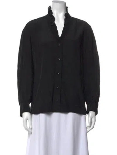 Pre-owned Sandro Silk V-neck Blouse In Black/white