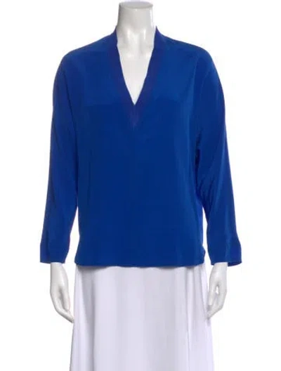 Pre-owned Sandro Silk V-neck Blouse In Blue