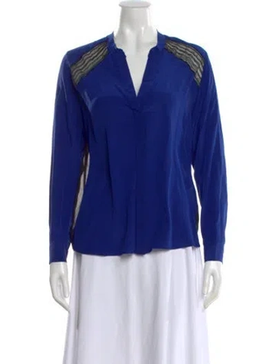Pre-owned Sandro Silk V-neck Blouse In Blue