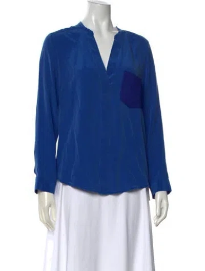 Pre-owned Sandro Silk V-neck Blouse In Blue