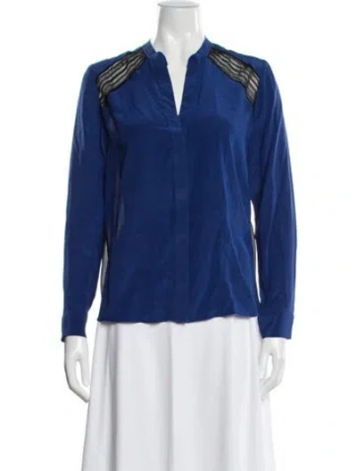 Pre-owned Sandro Silk V-neck Blouse In Blue