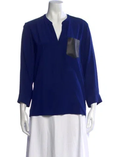 Pre-owned Sandro Silk V-neck Blouse In Blue