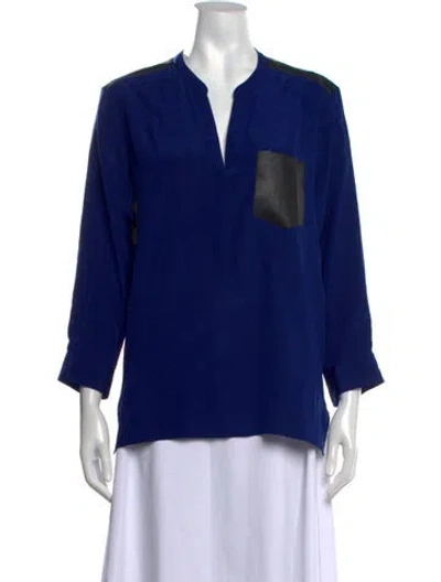 Pre-owned Sandro Silk V-neck Blouse In Blue