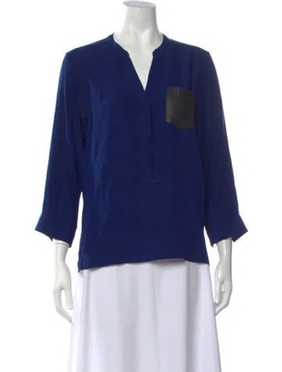 Pre-owned Sandro Silk V-neck Blouse In Blue