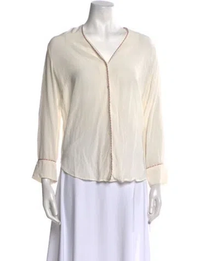 Pre-owned Sandro Silk V-neck Blouse In Neutral