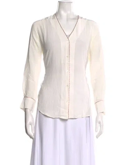 Pre-owned Sandro Silk V-neck Blouse In Neutral