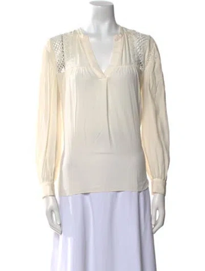 Pre-owned Sandro Silk V-neck Blouse In Neutral