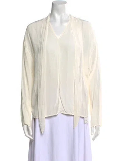 Pre-owned Sandro Silk V-neck Blouse In Neutral