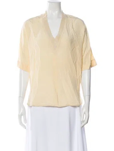 Pre-owned Sandro Silk V-neck Blouse In Neutral