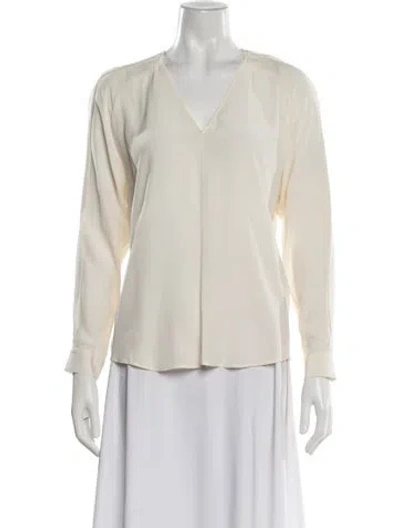 Pre-owned Sandro Silk V-neck Blouse In Neutral
