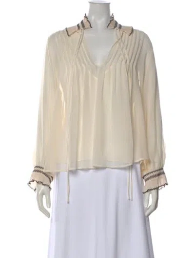 Pre-owned Sandro Silk V-neck Blouse In Neutral
