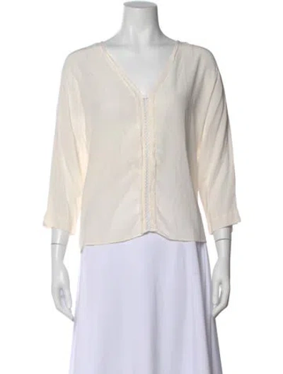 Pre-owned Sandro Silk V-neck Blouse In Neutral