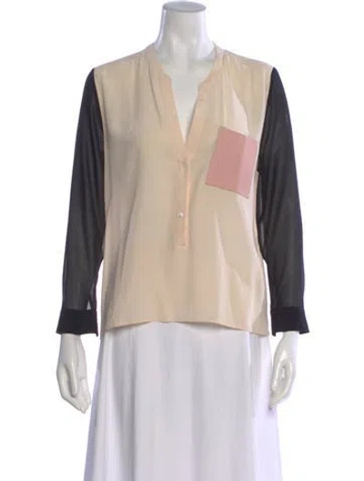 Pre-owned Sandro Silk V-neck Blouse In Neutral
