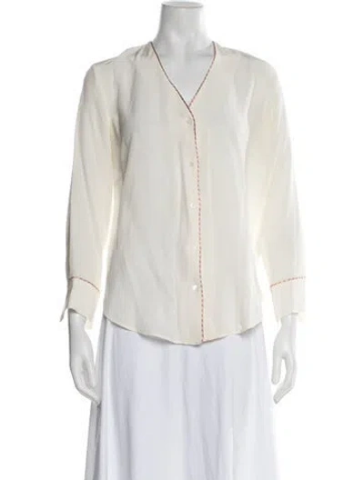 Pre-owned Sandro Silk V-neck Blouse In Neutral