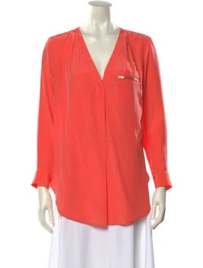 Pre-owned Sandro Silk V-neck Blouse In Orange