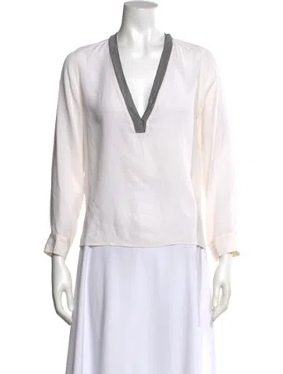 Pre-owned Sandro Silk V-neck Blouse In White
