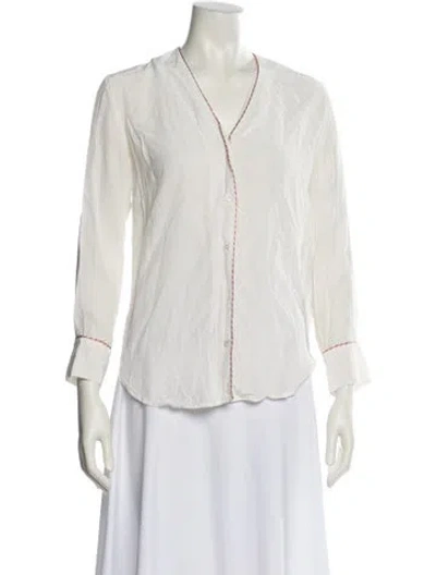 Pre-owned Sandro Silk V-neck Blouse In White