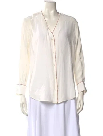 Pre-owned Sandro Silk V-neck Blouse In White