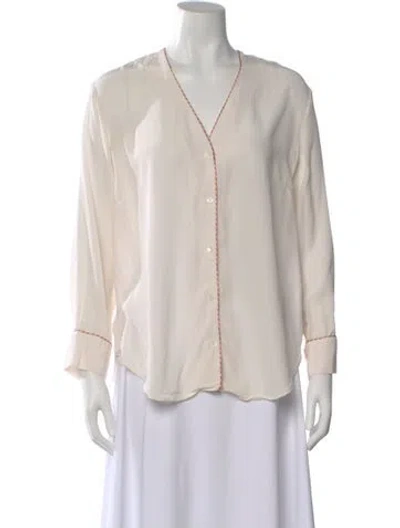 Pre-owned Sandro Silk V-neck Blouse In White