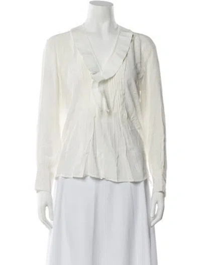 Pre-owned Sandro Silk V-neck Blouse In White