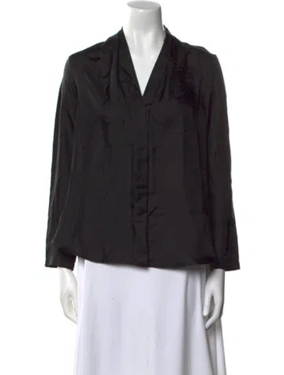 Pre-owned Sandro Silk V-neck Button-up Top W/ Tags In Black