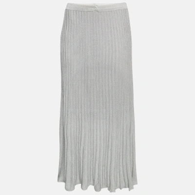 Pre-owned Sandro Silver Shimmer Effect Synthetic Pleated Midi Skirt S