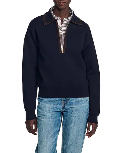 Sandro Sinclair Half Zip Sweater In Blue