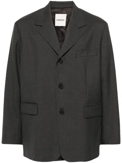 Sandro Single-breasted Wool Blazer In Grey