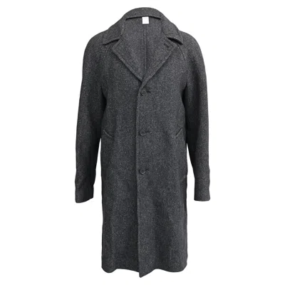 Sandro Single-breasted Tweed Coat With Pockets In Grey Wool In Gray
