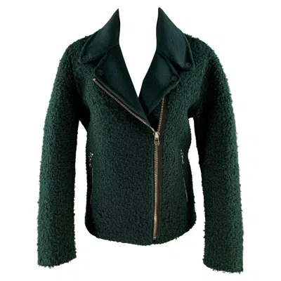 Pre-owned Sandro Size 3 Teal Polyester Wool Moto Racer Coat In Green