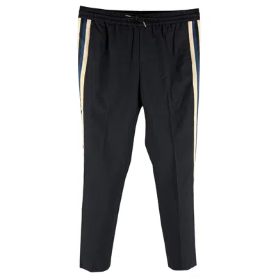 Pre-owned Sandro Size 30 Navy White Vertical Stripe Wool Drawstring Casual Pants