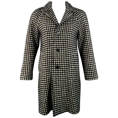 Pre-owned Sandro Size L Black White Checkered Wool Blend Buttoned Raglan Coat