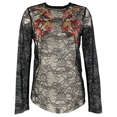 Pre-owned Sandro Size S Black Polyamide Lace Long Sleeve Dress Top